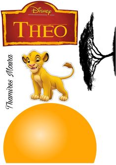 the lion king stickers are on top of an orange and there is a sign above it