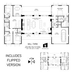 the floor plan for an apartment with multiple rooms and two car garages, including a second