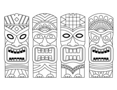 three totems with different designs on them