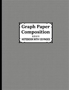 the graph paper composition notebook with 120 pages is shown in black and white on a gray background