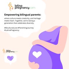 a pregnant woman holding her stomach with the caption'emporing bilingual parents where culture meets creativity, and heritage meets heart