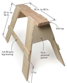 a wooden step stool with measurements on it