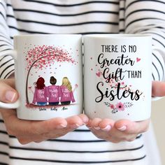 two women holding coffee mugs with the words life is better with besties on them