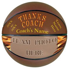 a basketball with the words coach's name on it