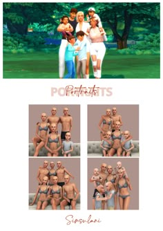 the family is posing for pictures in their bathing suits and bikinis, with text that reads