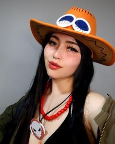 Ace female cosplay Female Ace One Piece Cosplay, Ace Female Cosplay, Ace Hat One Piece, Cosplay Black Hair, One Piece Halloween Costume, Halloween One Piece, Ace Cosplay, One Piece Halloween, Ace Hat