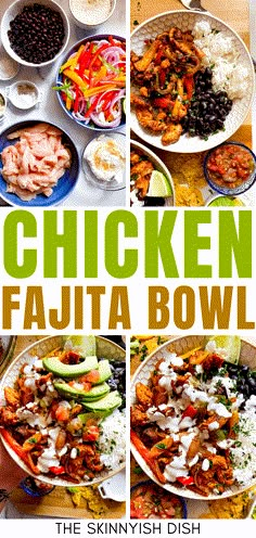 chicken fajita bowl collage with text overlay