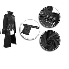 This punk coat is edgy and stylish with its twill and faux leather panels.The high-collar has got snap buttons which can be undone if preferred. The coat also features a belt with a buckle, a zipper that runs down it, lots of metal embellishments and more snap buttons on sleeves and shoulders.The pouch is attached near the right shoulder with snap buttons and the belt can be detached too. Product Specifications: Style: Punk Fabric:80% Cotton, 3% Spandex, 17% Synthetic Leather Punk Fabric, Metal Embellishments, Fashion Now, Style Punk, The Pouch, High Collar, Synthetic Leather, Long Coat, Embellishments