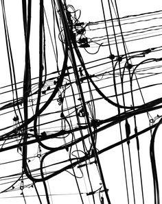 black and white photograph of electrical wires