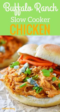 buffalo ranch slow cooker chicken sandwich on a bun