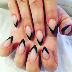 Neutral Nails With Black Heart, Black Tip French Manicure Almond, Black French Top Halloween Nails, French Nails With Black Tips, Black Almost Nails, Black French Mani, Nail Tip Colors Ideas, Matte Black Spiderweb Nails, Black Nail Tips Designs