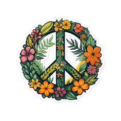 a peace sign with flowers and leaves on it