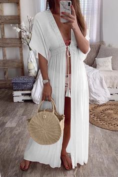 1ef91c212e30e14bf125e9374262401fdesc40071036ri Kimono Beach Cover Up, Beach Cardigan, Beachy Dresses, Cardigan Dress, Salwar Kamiz, Gilet Long, Beach Cover Ups, Summer Lace, Mode Casual