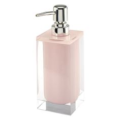 a pink soap dispenser on a white background