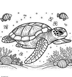 a sea turtle swimming in the ocean coloring page