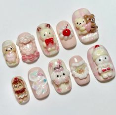 (´▽`ʃ♡ƪ) Lalaloopsy Nails, Sonny Angel Nails, Korean Nail Ideas, Jojo Nails, Sanrio Charms, Sanrio Christmas, Cover Nails, Angel Nails, Bday Nails