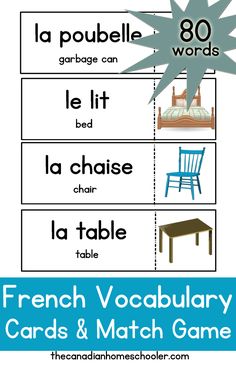 french vocably cards and matching game for kids to practice the words in their language