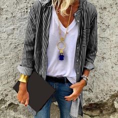 Women Long Sleeve Striped Shirt Women's Cardigans – ebuytrends