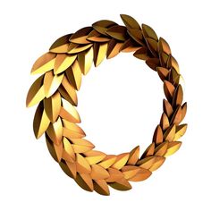 a golden wreath made out of leaves on a white background