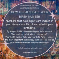 a blue circle with numbers on it that says how to calculate your birth number