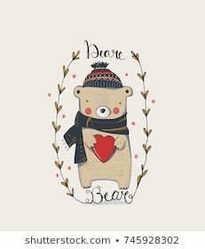 a cute bear with a heart in his hands and the inscription dare to be loved