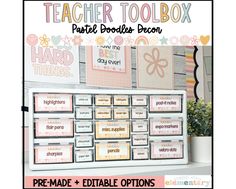 the teacher toolbox is organized with drawers and labels for each student's name