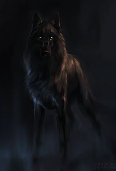 a painting of a wolf in the dark