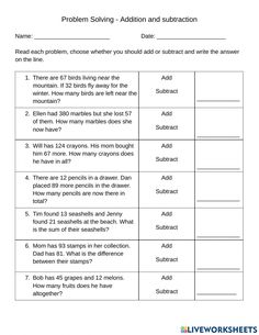 the worksheet for addition and subtraction with answers to help students learn how to