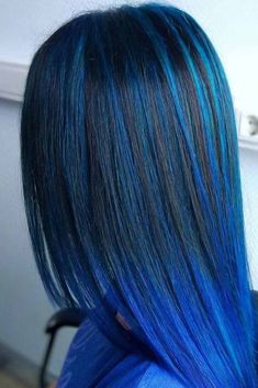 Blue Hair Color Highlights, Black Hair With Blue Highlights, Blue And Black Hair, Blue Black Hair Color, Blue Hair Highlights, Blue Hair Color, Navy Blue Hair, Blue Black Hair, Blue Ombre Hair