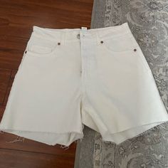 White Denim/Jean Shorts From H&M. Never Worn. White Relaxed Fit Jean Shorts For Summer, White Summer Jean Shorts, White Jeans Shorts For Summer, White Short Denim Jeans, White Short Length Jeans For Summer, White Short Length Summer Jeans, Summer White Cotton Jean Shorts, White High Waist Relaxed Fit Jean Shorts, White Cotton Summer Jean Shorts