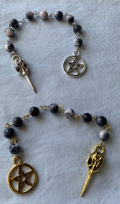 Pagan/Wiccan Prayer - Meditation Beads Made with 8 mm Gray Jade and finished with a raven skull and pentacle charm Made with loving and positive intention Prayer Beads Diy, Celtic Prayer, Fertility Prayer, Witch Balls, My Book Of Shadows, Things To Craft, Folklore Mythology