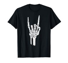 PRICES MAY VARY. Oversized image of a skeleton hand making the rock music gesture "Devil Horns" Makes a great gift for fans of hard rock, punk rock, arena rock and pop music Lightweight, Classic fit, Double-needle sleeve and bottom hem Skeleton Rock Hand, Devil Horns, Rock Hand, Hand Gesture, Vintage Band Tees, Skeleton Hand, Skeleton Hands, Clothing Details, Rock On