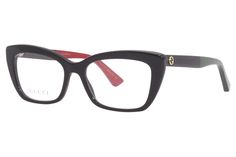 PRICES MAY VARY. Brand: Gucci Model: GG0165O Style: Full Rim Cat Eye Frame/Temple Color: Black/Red/Green/Gold Logo-003 Size: Lens-51 Bridge-17 B-Vertical Height-36.4 ED-Effective Diameter-56.5 Temple-140mm Gender: Women's 2-Year Manufacturer Warranty Made In: Italy Gucci GG0165O eyeglasses includes the Gucci logo on the temple. This Gucci GG0165O acetate full rim cat eye eyeglasses made for women. Glamorous cat eye shape for a feminine look. GG interlocking logo sticker on temple and hot foil bu Gucci Eyeglasses, Cat Eye Eyeglasses, Cat Eye Shape, Coach Sunglasses, Gucci Logo, Black Cat Eyes, Gucci Model, Buy Gucci, Gucci Models