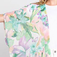 Size : 35" X 27.5" Material : 100% Polyester Casual Spring Cover-up With Batwing Sleeve, Casual Spring Batwing Sleeve Cover-up, Casual Batwing Sleeve Spring Cover-up, Multicolor Shawl Kimono For Spring, Spring Casual Shawl Kimono, Casual Shawl Kimono For Spring, One Size Casual Poncho For Spring, Casual Spring Shawl Kimono, Multicolor Wrap Spring Outerwear