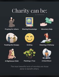 a poster with different types of people and words on it that say charity can be