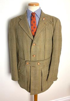 For Sale: Vintage 1960s HARRODS Wool Tweed NORFOLK Jacket ~ 42 to 44 R ~ jacket / sport coat ~ Belted Back ~ Hunting / Hacking ~ from Sparrows & Wolves of Seattle, WA Seattle Fashion, Harrods, Norfolk