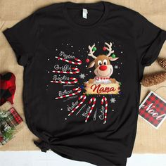 Nana Reindeer Candy Cute Christmas T-ShirtIf you looking for a personalized t-shirt to show your love to your family, it's will be best choice. Our Classic T-Shirt serves as the perfect short-sleeved shirt for your unique, funny, or personalized designs. Features such as a lay flat collar and a classic?ÿunisex cut will make this your new favorite t-shirt. Brand: Gildan Heavy weight fabric Classic unisex?ÿmakes this an easy fit Size up if you want something roomier Our shirts include:- Sport Grey Reindeer Candy, Christmas Photo Booth Backdrop, Christmas T Shirt Design, Custom Tee Shirts, Flat Collar, Personalized Clothes, Christmas T Shirt, Cute Christmas, Shirt Brand