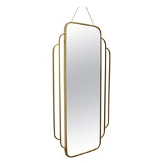 a mirror that is hanging on the wall next to a shelf with two mirrors in it