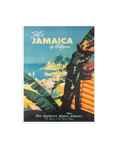 an advertisement for the jamaica by empire airline, featuring a woman leaning against a palm tree