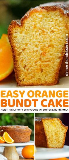 an easy orange bundt cake is cut in half