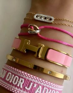 Dream Bracelet Stack, Ep Jewels, Bracelet Dior, Pink Bracelets, Dope Jewelry Accessories