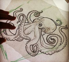 a drawing of an octopus on paper