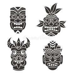 four masks with different designs on them