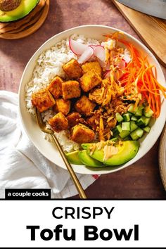 a bowl filled with rice, meat and veggies