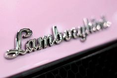 the word land rover written in silver on a pink car's hood ornament