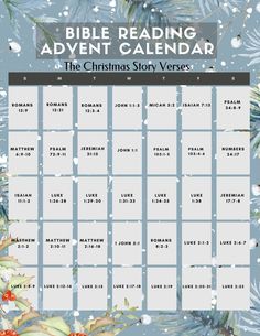 the christmas story verse bible reading calendar with holly branches and mists on blue background