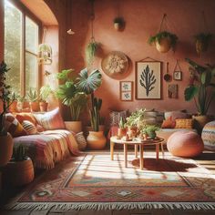 a living room filled with lots of potted plants