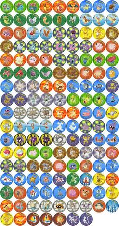 an image of many different colored buttons on a white background with the words disney and pikachu