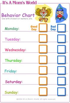 it's a mom's world behavior chart for kids with pictures and words