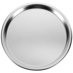 an empty round metal tray on a white background